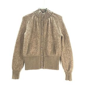 Moda International Boucle Cardigan Sweater Ladies Small Tan Brown Chunky Ribbed